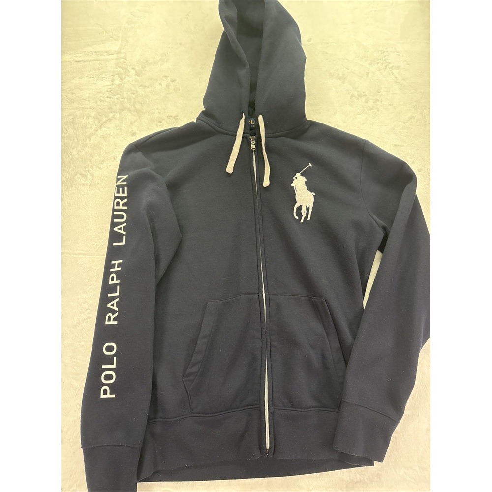 Polo Ralph Lauren Hoodie Mens Sm Big Pony Full Zip Navy Blue Sweatshirt Logo